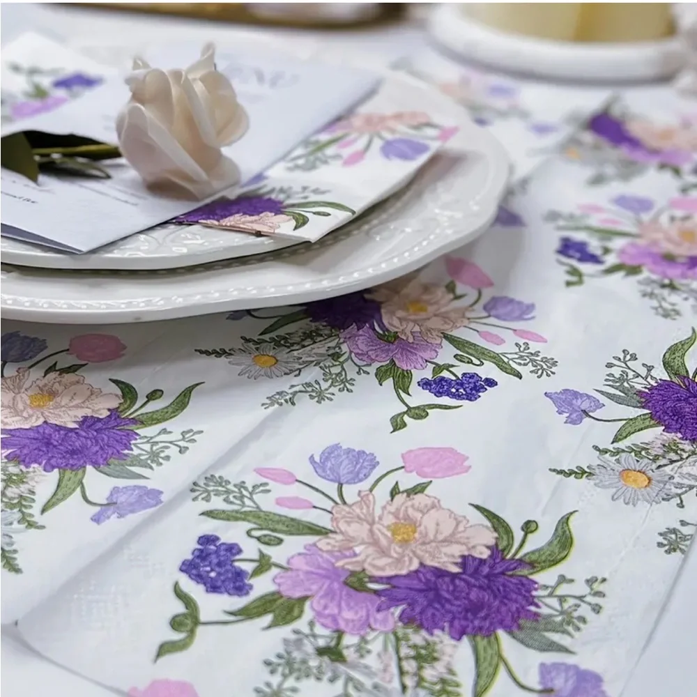 White and Purple Floral Guest Towel Hostess Napkins, Set of 20